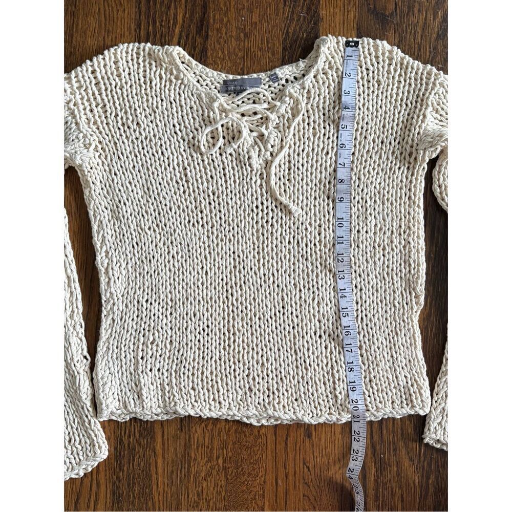 VINCe. Women’s Small Cream Hand Knit Lace Up Chunky Sweater - Picture 10 of 12